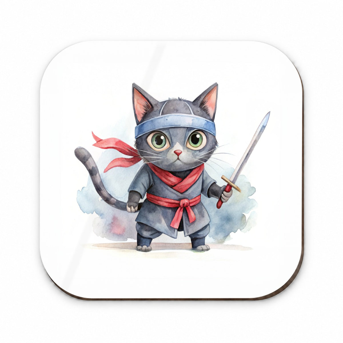 Ninja Cat Watercolor Fridge Magnet