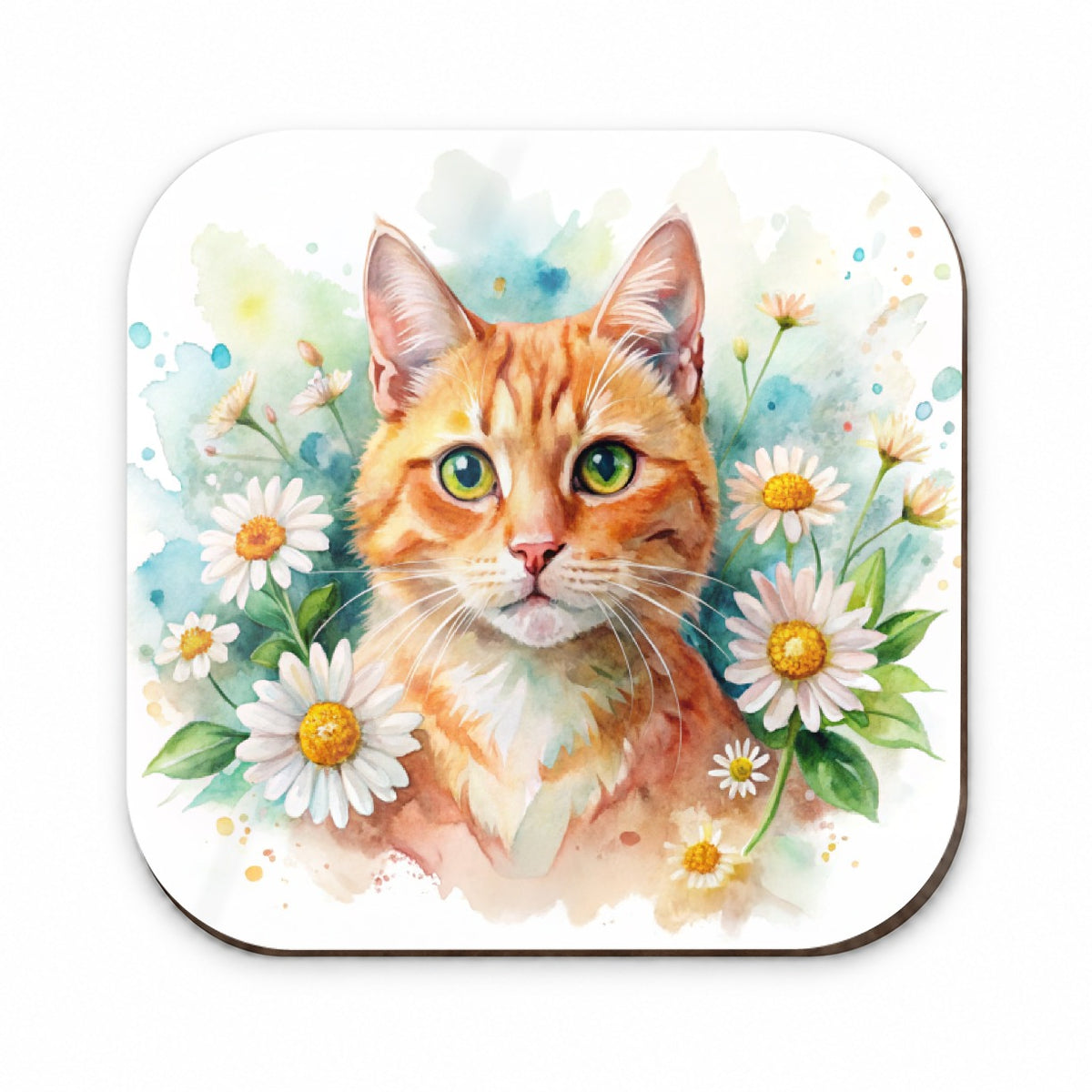 Orange Cat Watercolor Design With Daisies Fridge Magnet