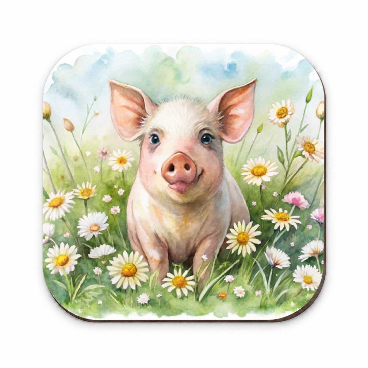 Pig In Daisies Watercolor Design Fridge Magnet