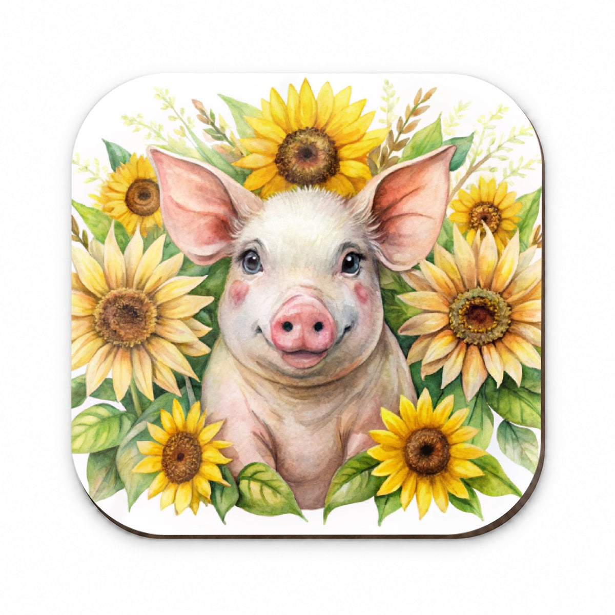 Pig In Sunflowers Watercolor Design Fridge Magnet