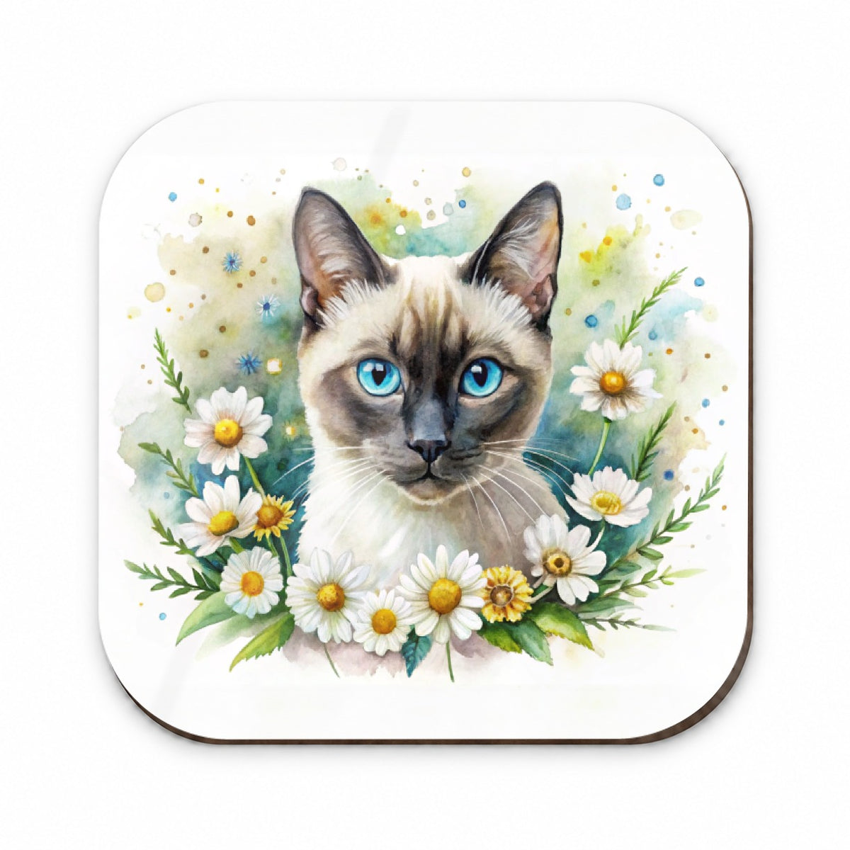 Siamese Cat Watercolor Design With Daisies Fridge Magnet