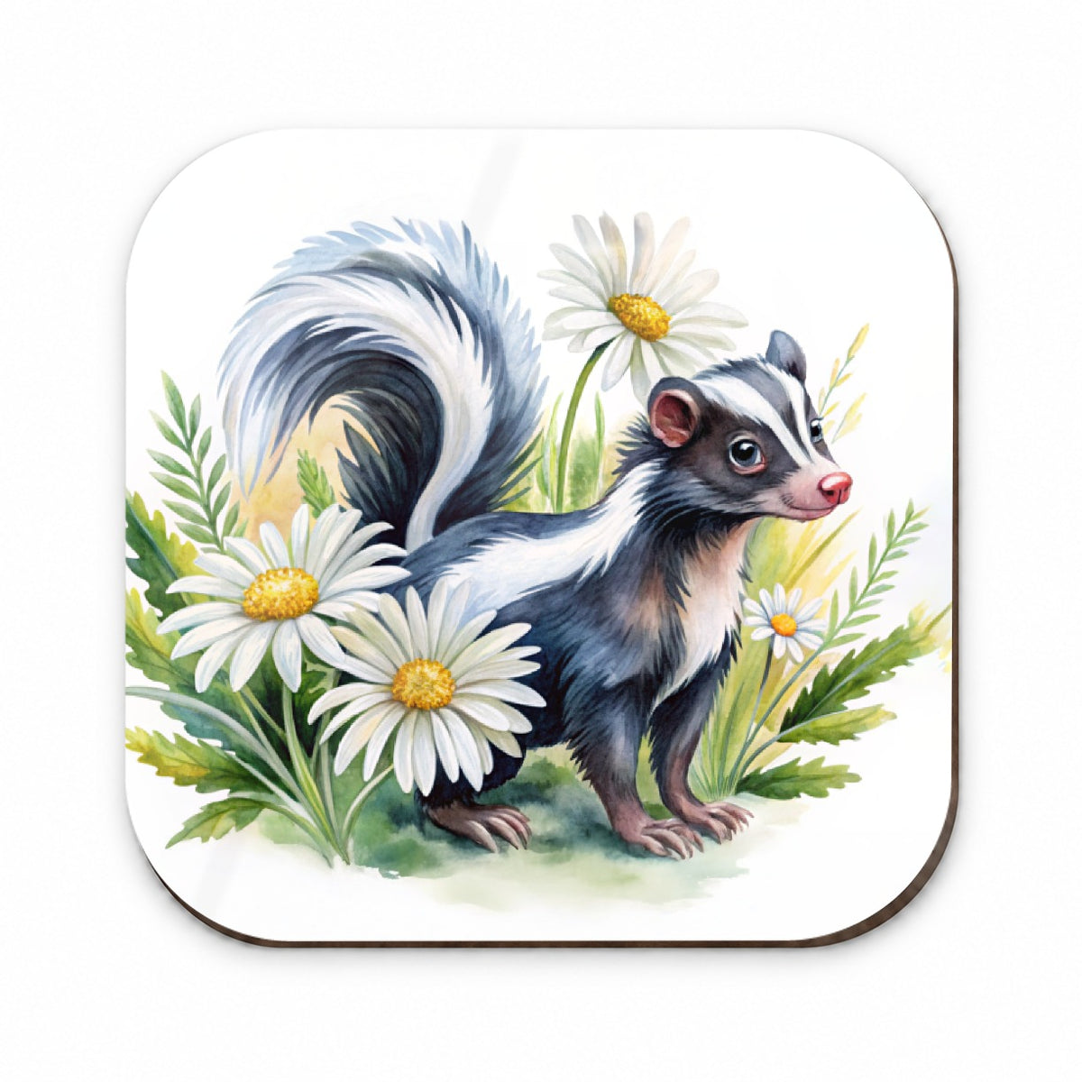 Skunk Watercolor Design With Daisies Fridge Magnet