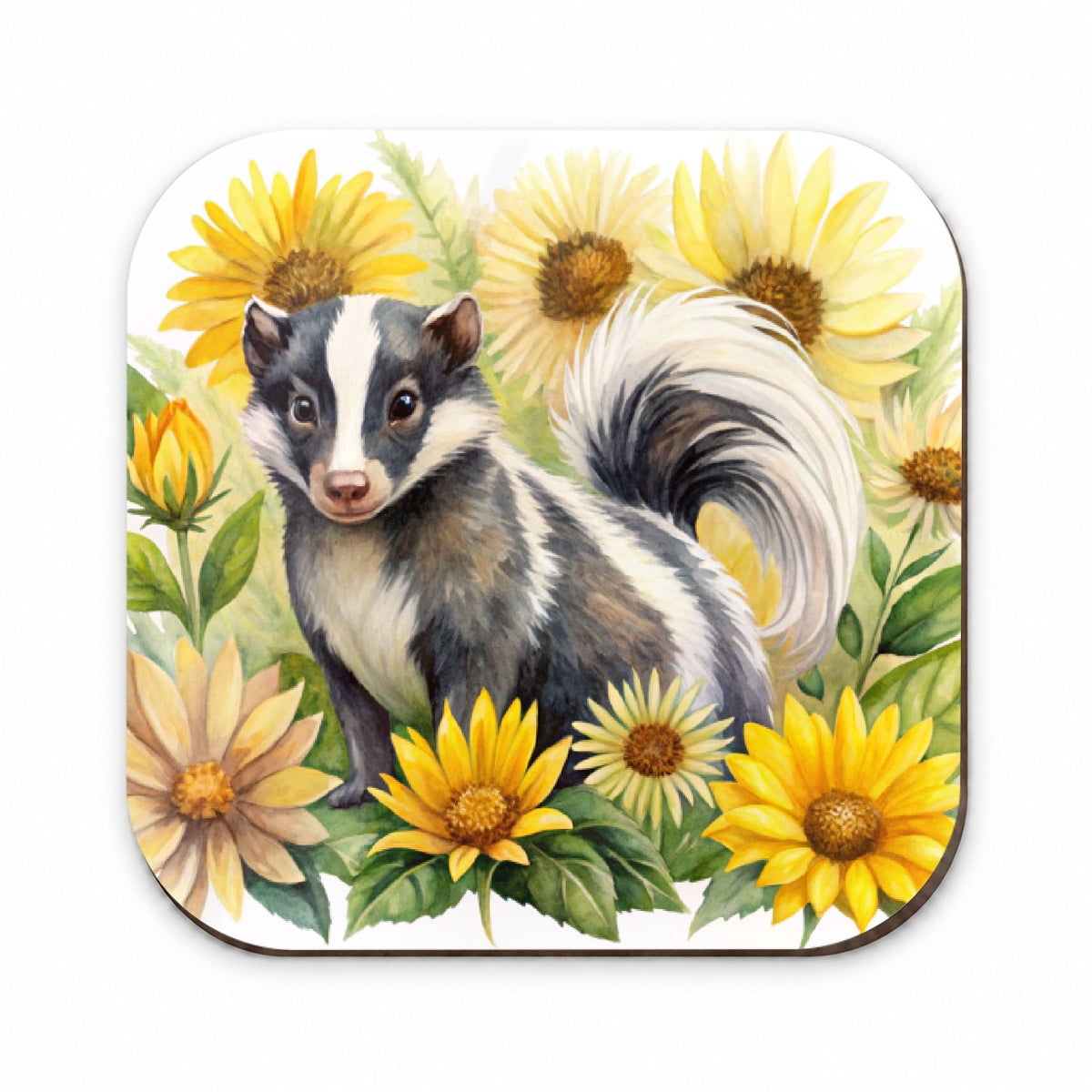 Skunk Watercolor Design With Sunflowers Fridge Magnet