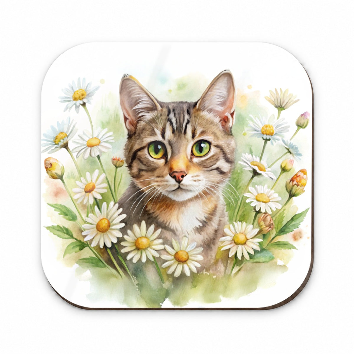 Tabby Cat Watercolor Design With Daisies Fridge Magnet