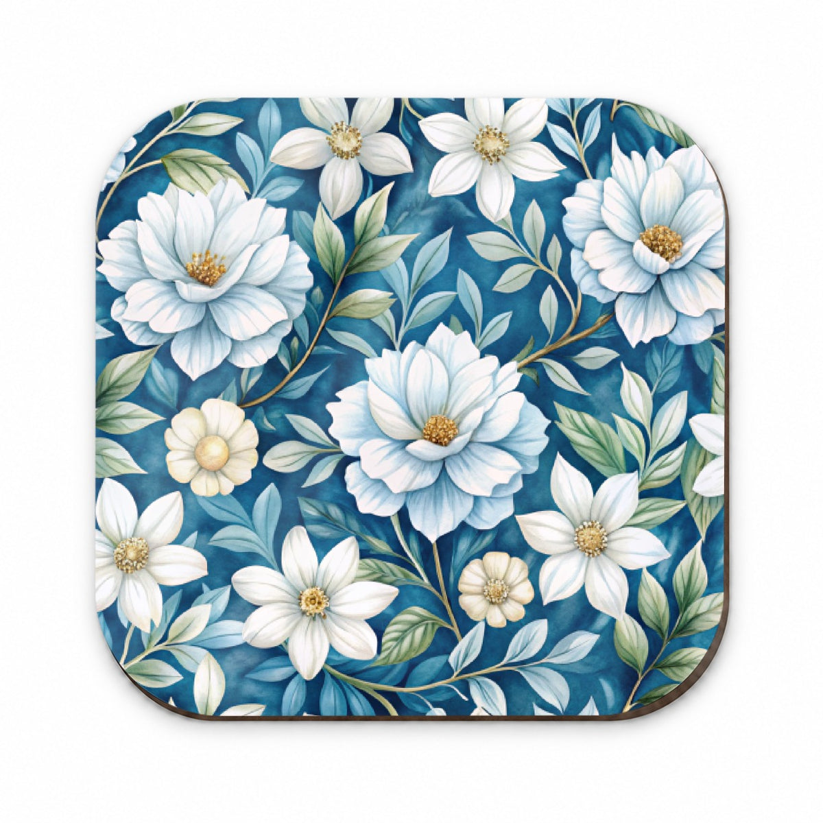 White Flowers Blue Background Fridge Magnet