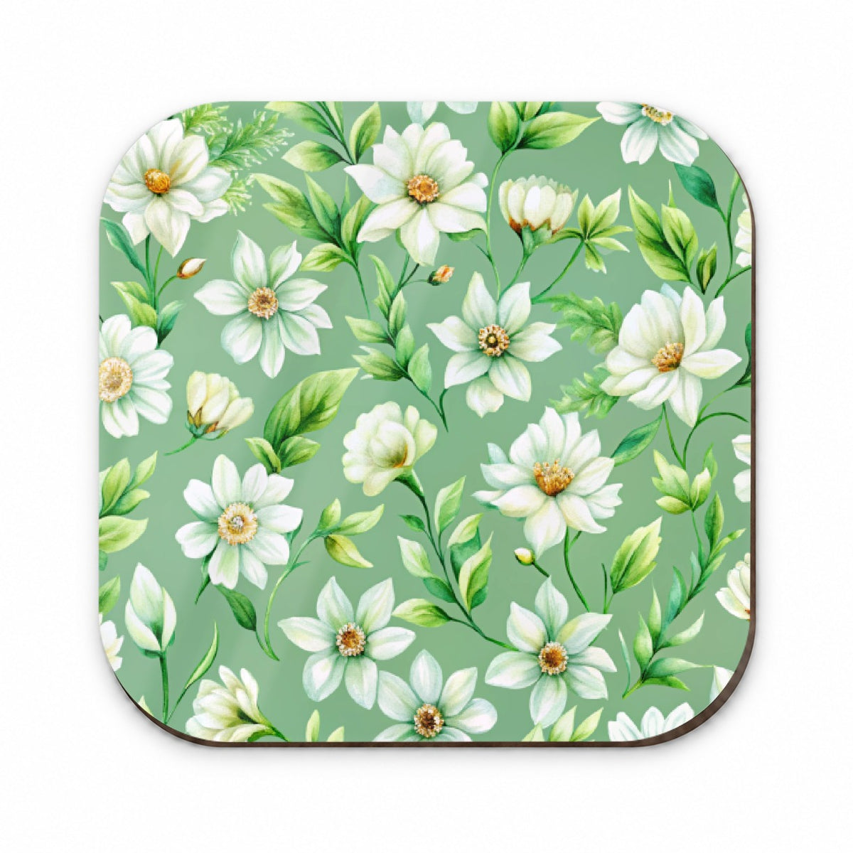 White Flowers Green Background Fridge Magnet