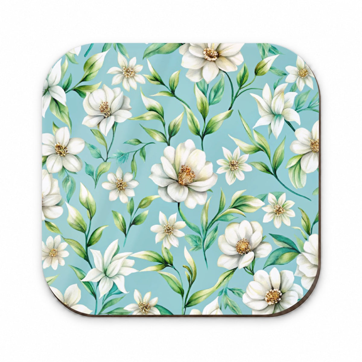 White Flowers Light Blue Background Fridge Magnet