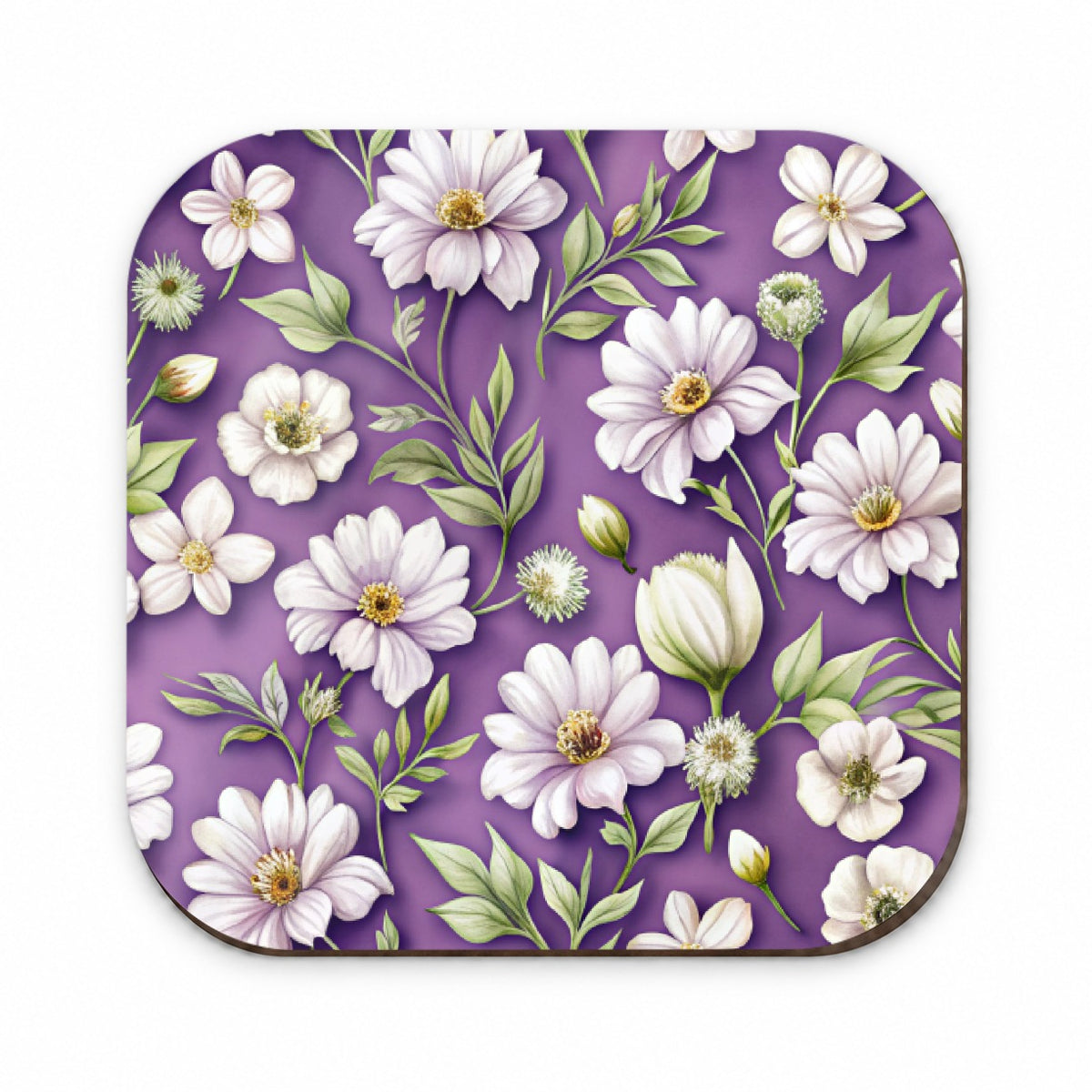 White Flowers Purple Background Fridge Magnet