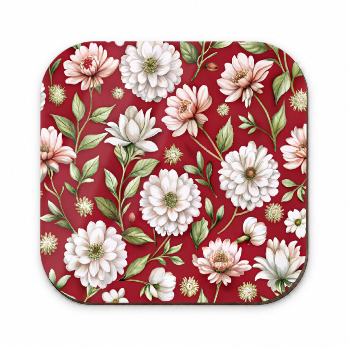 White Flowers Red Background Fridge Magnet