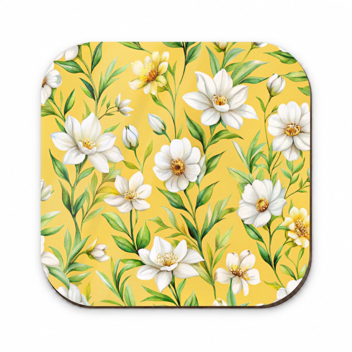 White Flowers Yellow Background Fridge Magnet