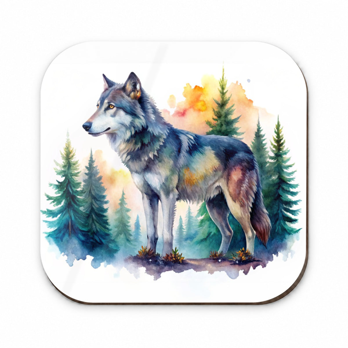 Wolf In Forest Watercolor Design Fridge Magnet