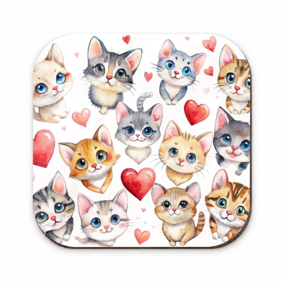 Cute Fun Cats Hearts Watercolor Fridge Magnet