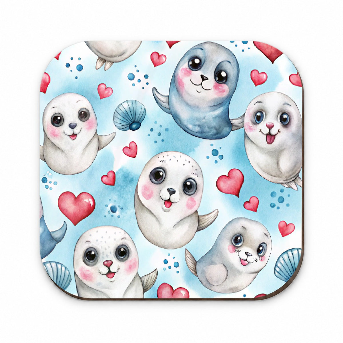 Cute Harp Seals And Hearts Watercolor Fridge Magnet