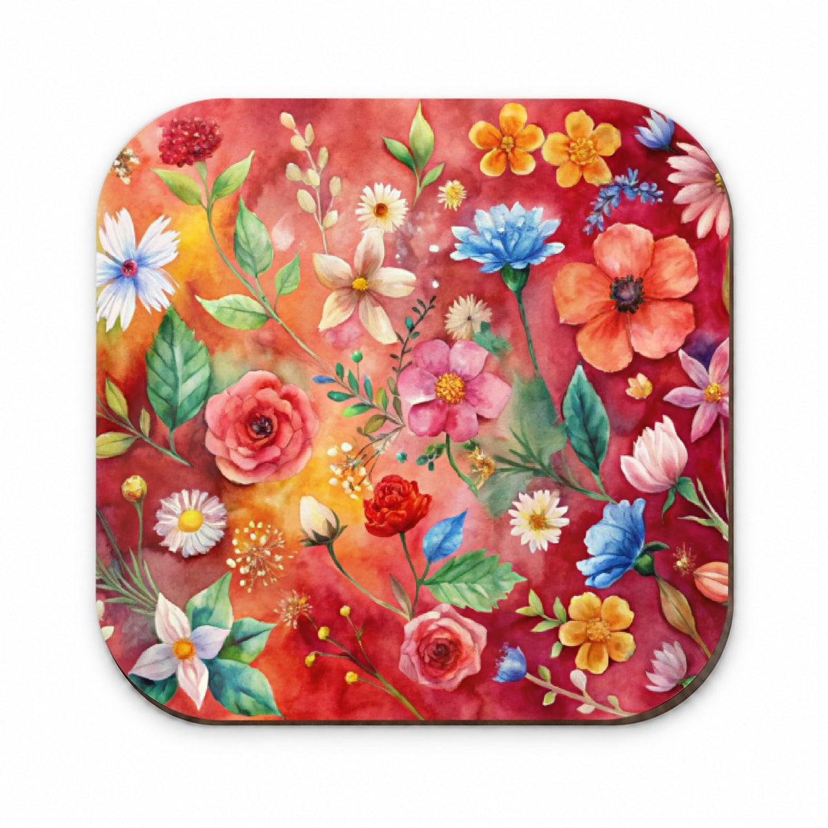 Flowers Red Background Watercolor Fridge Magnet