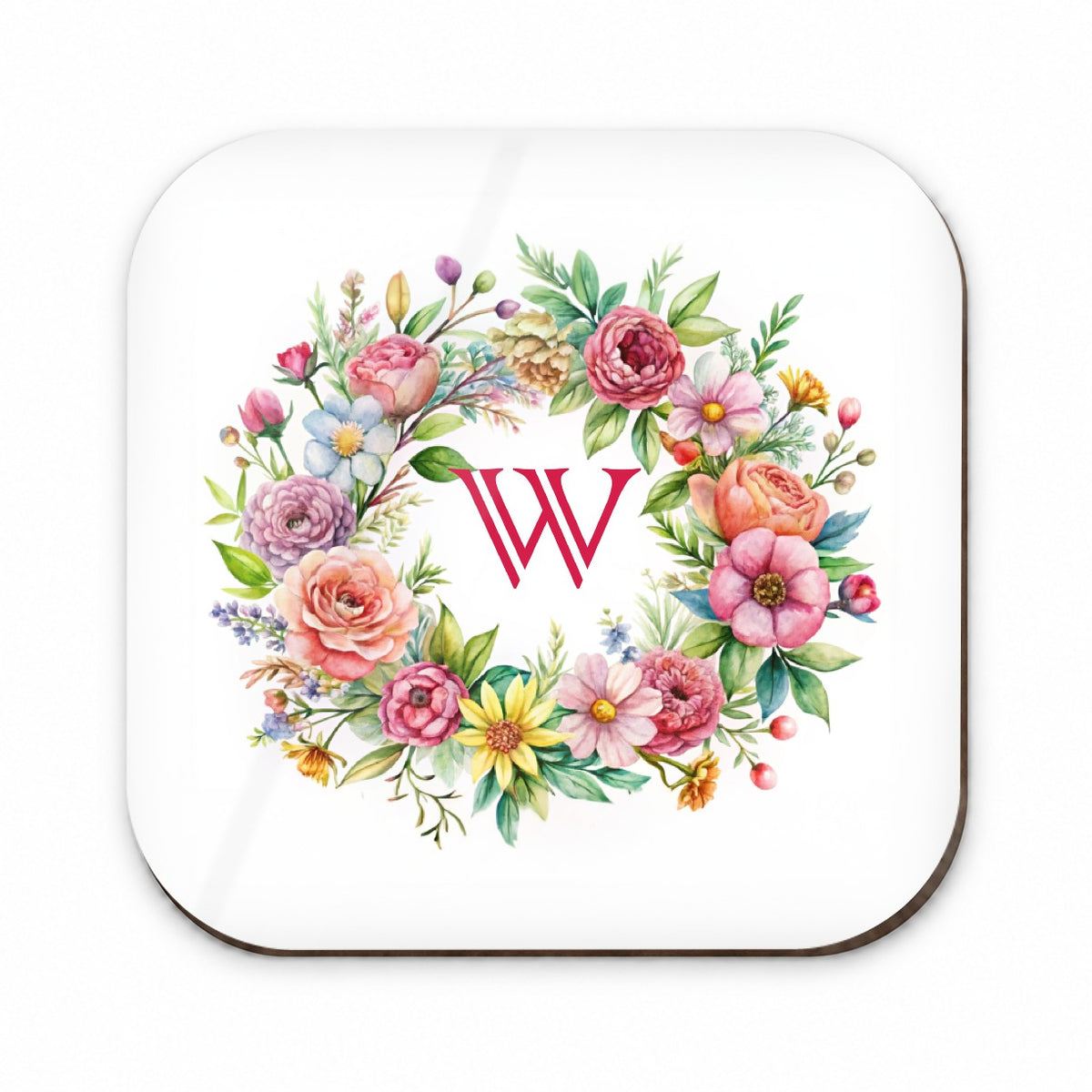 Letter W Initial Monogram Flowers Floral Fridge Magnet