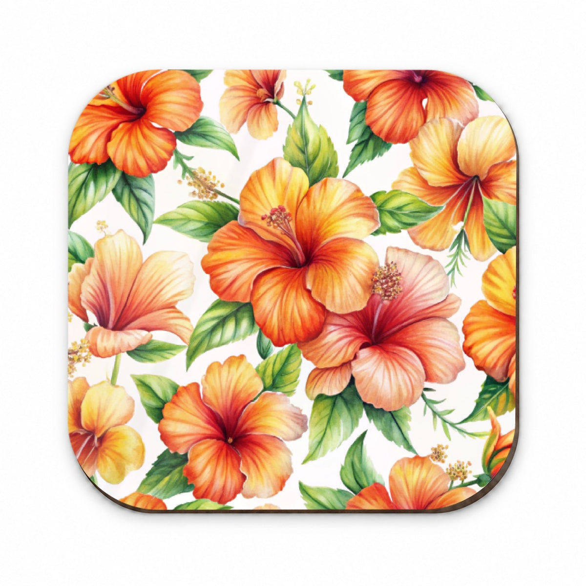 Orange Hibiscus Flowers Watercolor Fridge Magnet