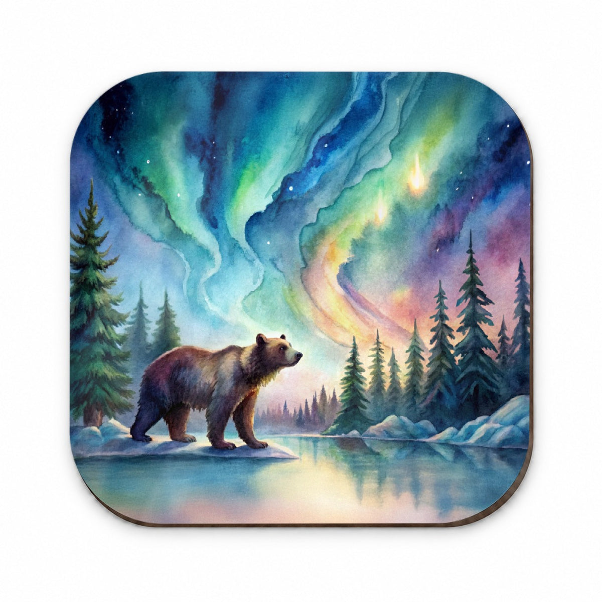 Bear And Northern Lights Watercolor Fridge Magnet