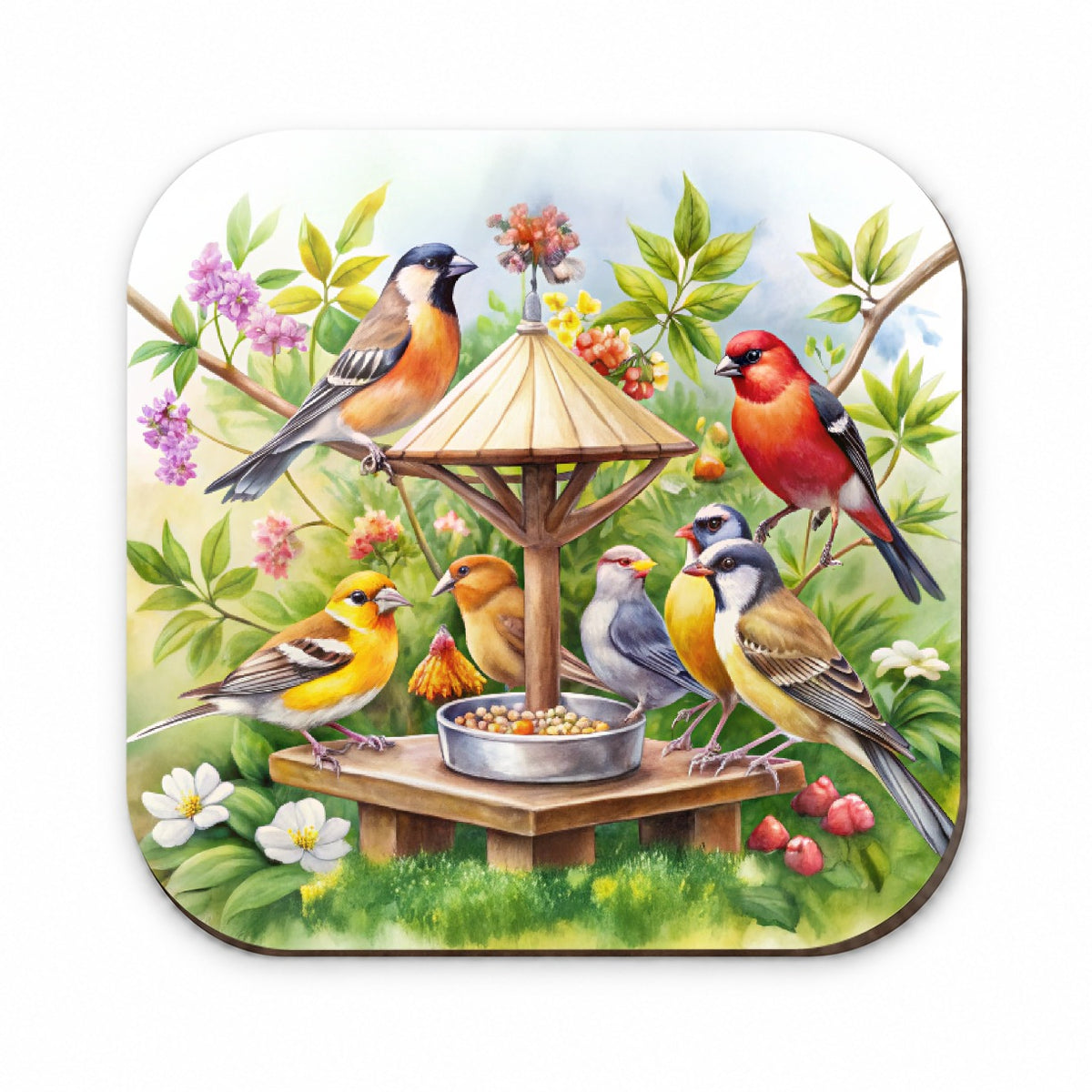 Birds At Feeder Watercolor Fridge Magnet