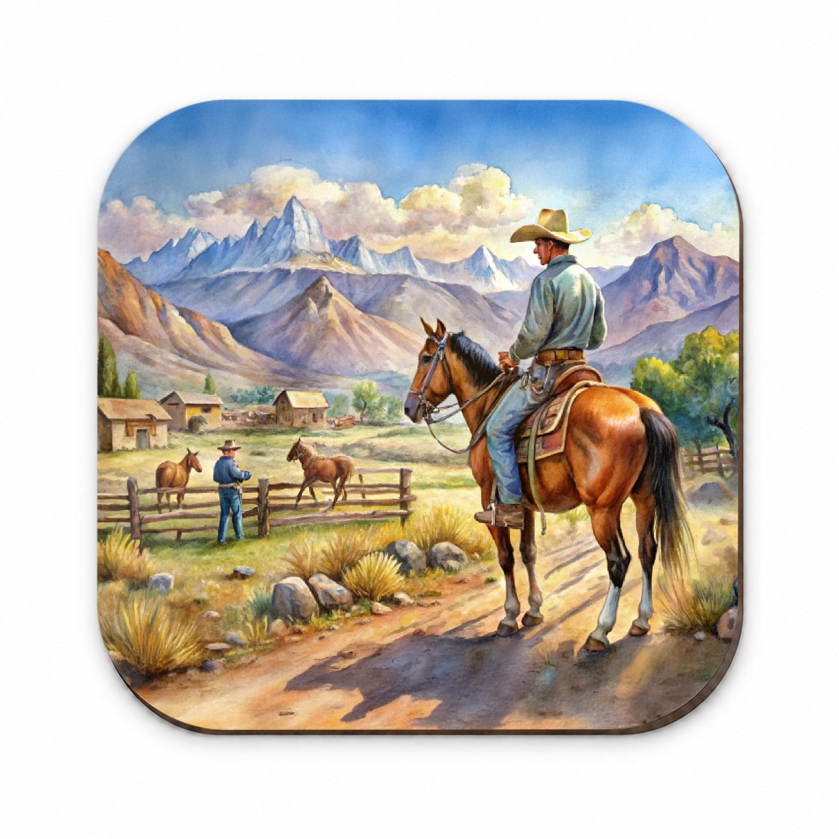 Cowboys Western Ranch Scene Watercolor Fridge Magnet