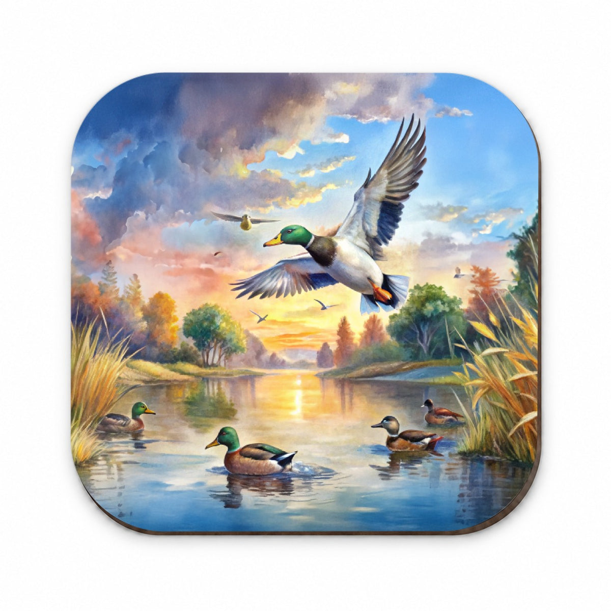 Ducks Flying At Sunrise Hunting Watercolor Fridge Magnet