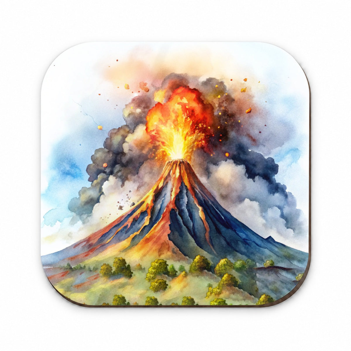 Erupting Volcano Watercolor Fridge Magnet