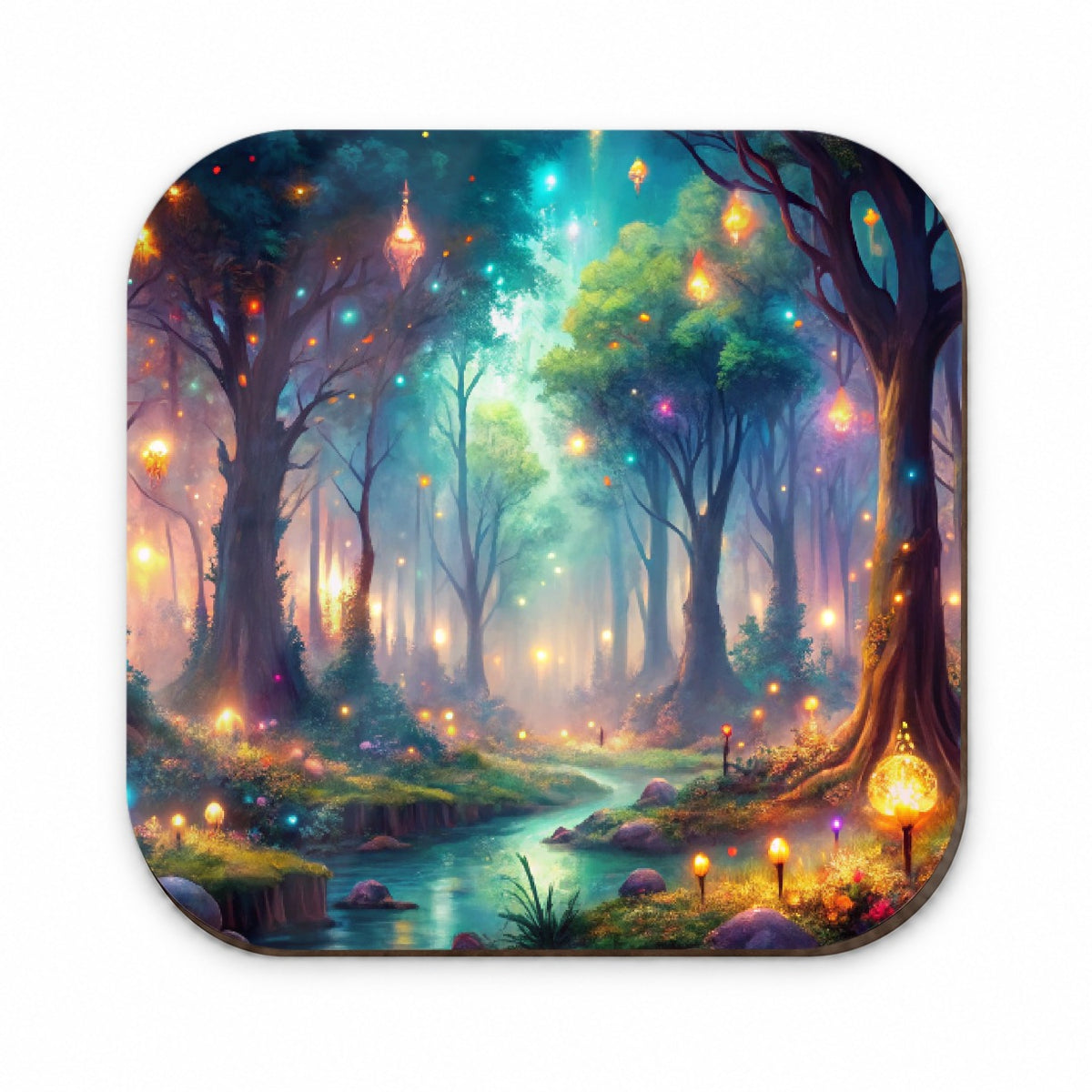 Fantasy Forest With Glowing Sprites Fae Spirits Watercolor Fridge Magnet