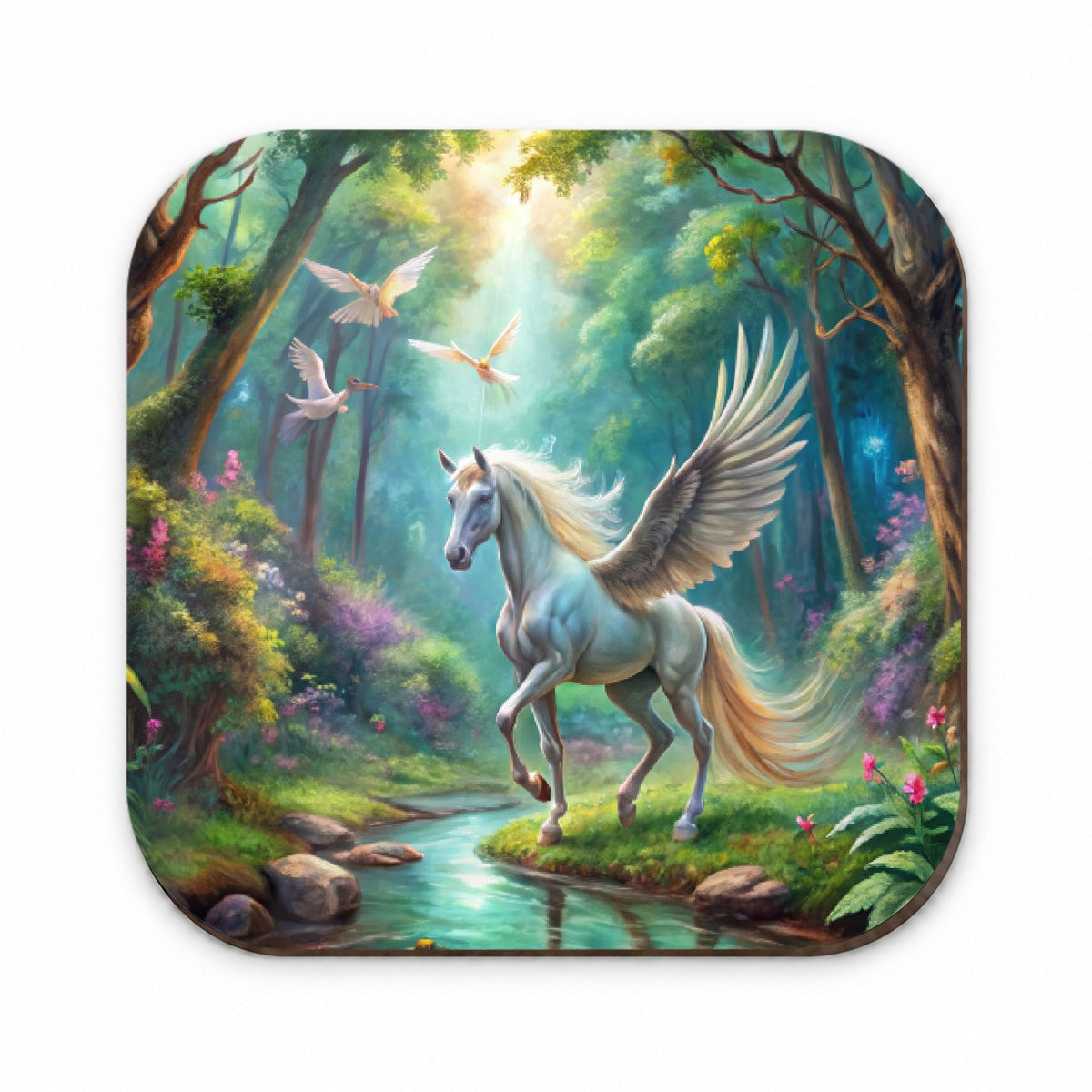 Fantasy Forest With Pegasus Winged-stallion Watercolor Fridge Magnet