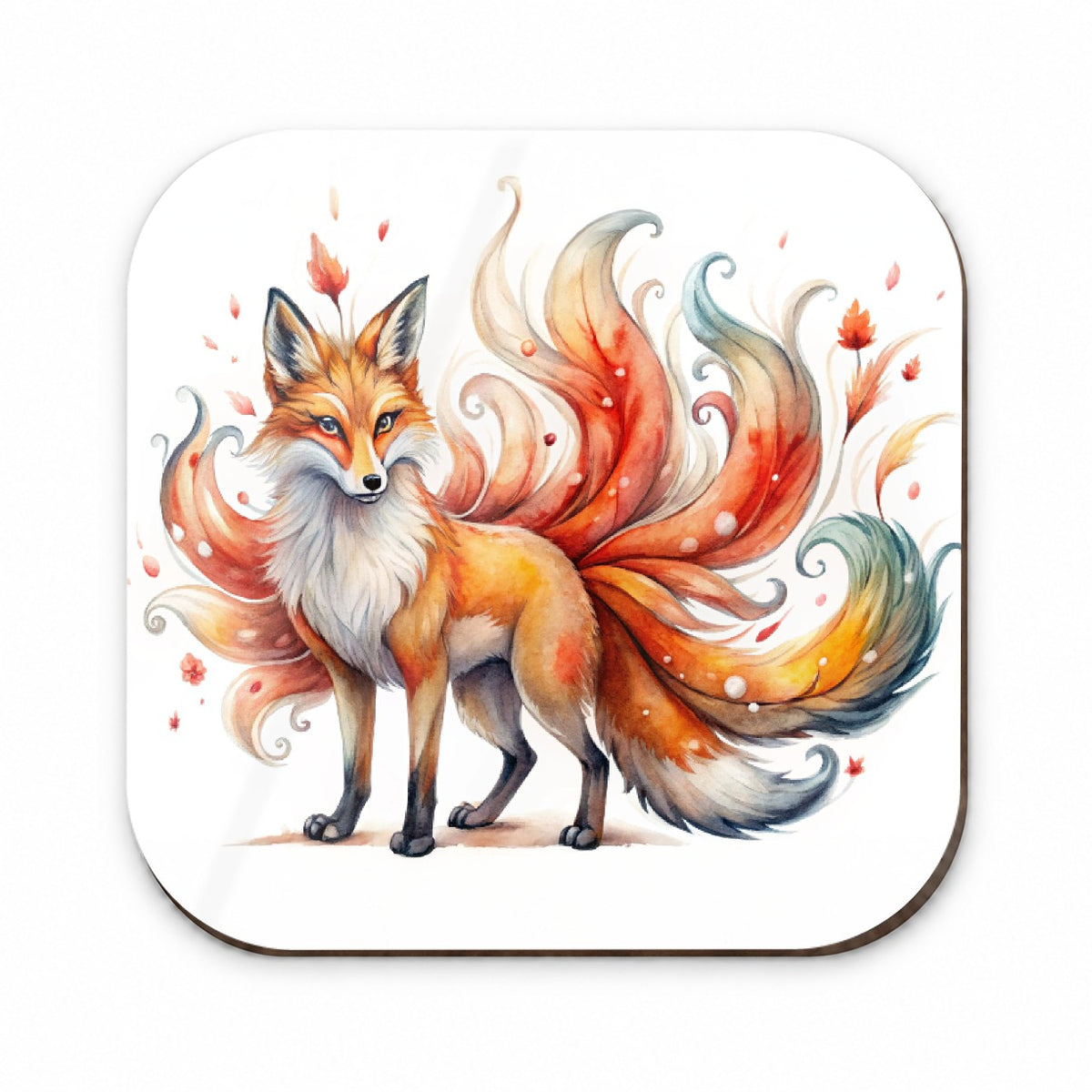 Kitsune Fox With Many Tails Asian Japanese Spirit Folklore Watercolor Fridge Magnet