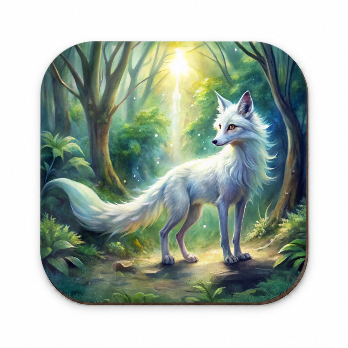Kitsune White Fox Fantasy Japanese In Forest Watercolor Fridge Magnet