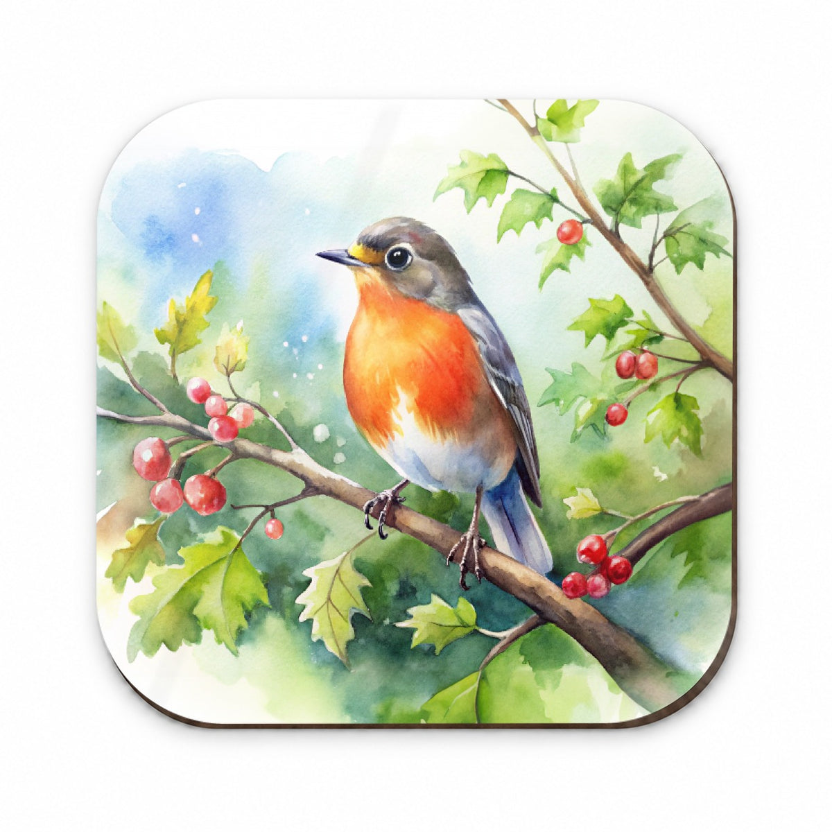 Robin In Tree Bird Watercolor Fridge Magnet