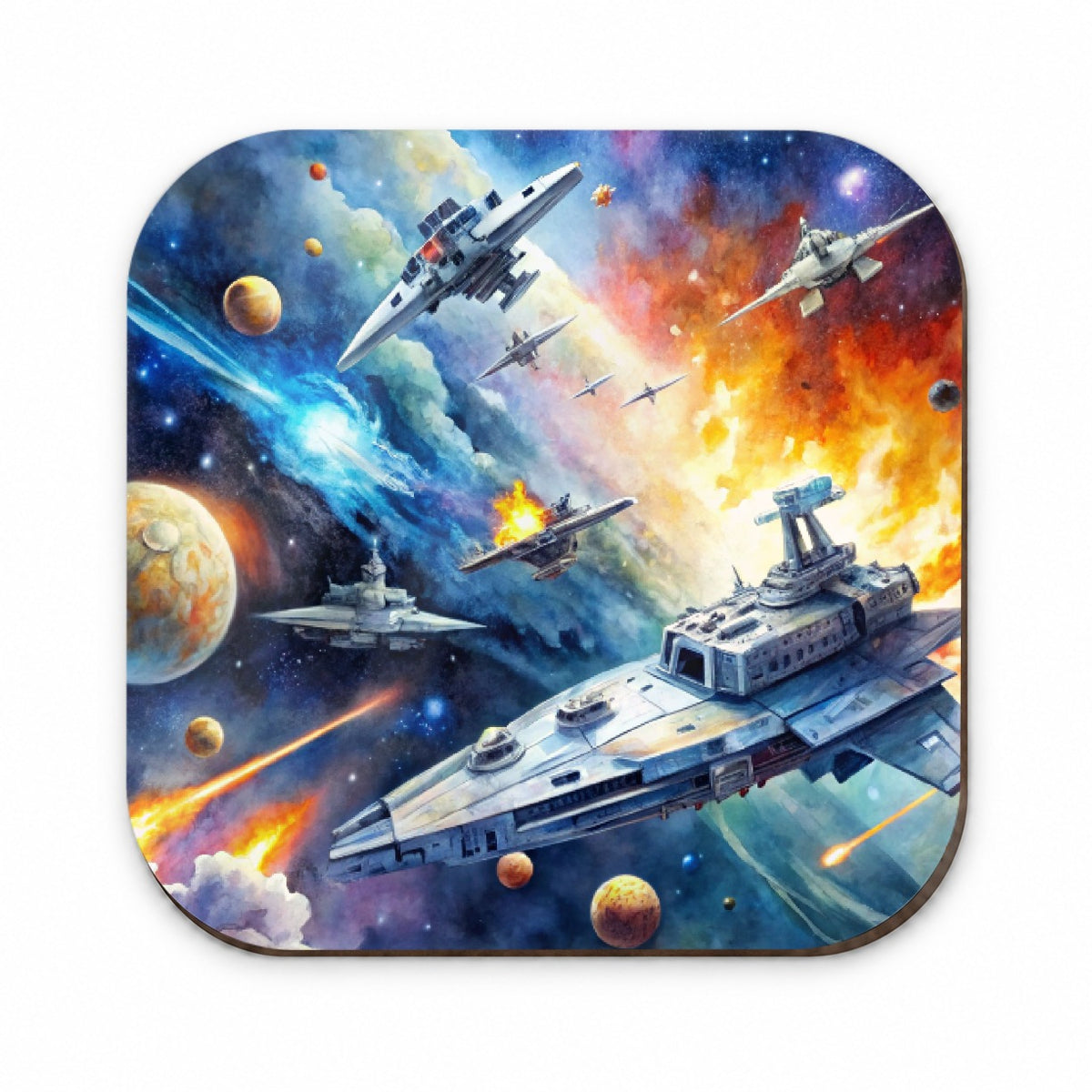 Sci-fi Space Battle Watercolor Fridge Magnet