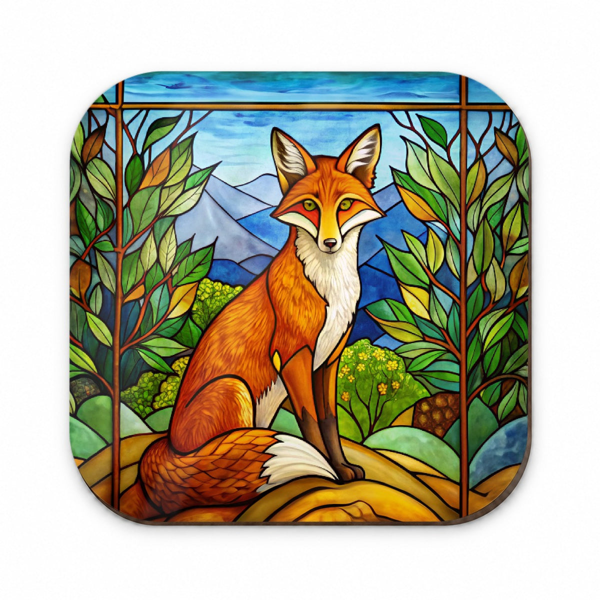 Stained Glass Fox Sitting Fridge Magnet