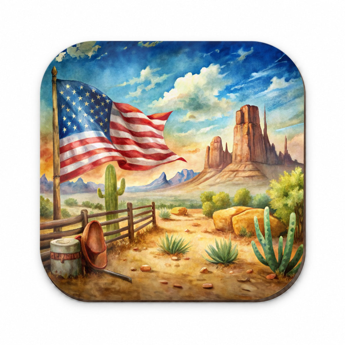 Western Americana American Flag Country Watercolor Fridge Magnet