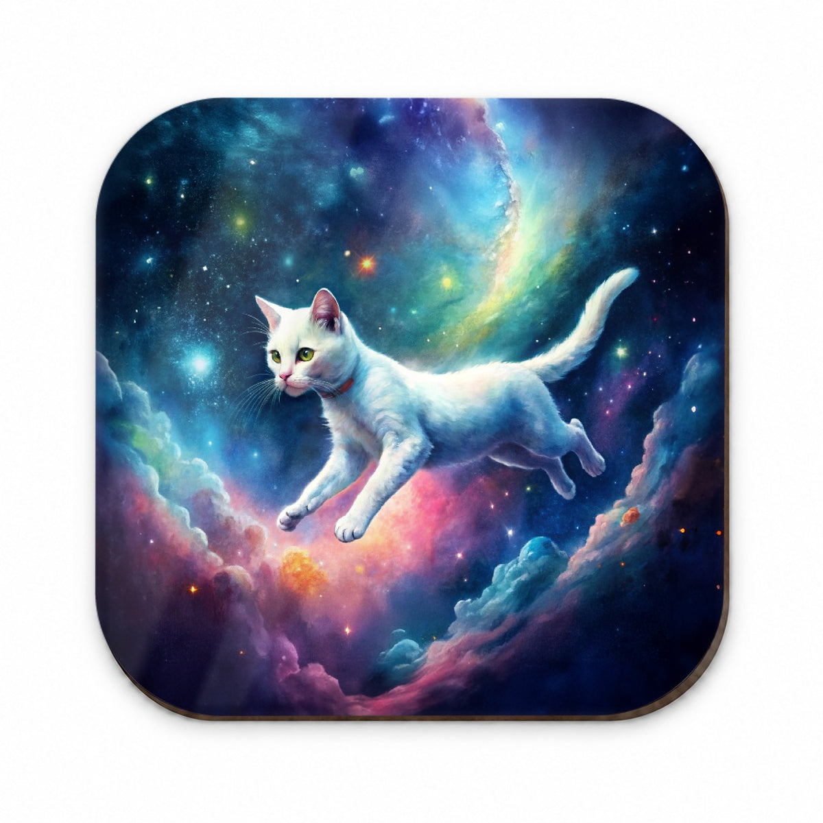 White Cat Flying Through Space Funny Watercolor Fridge Magnet