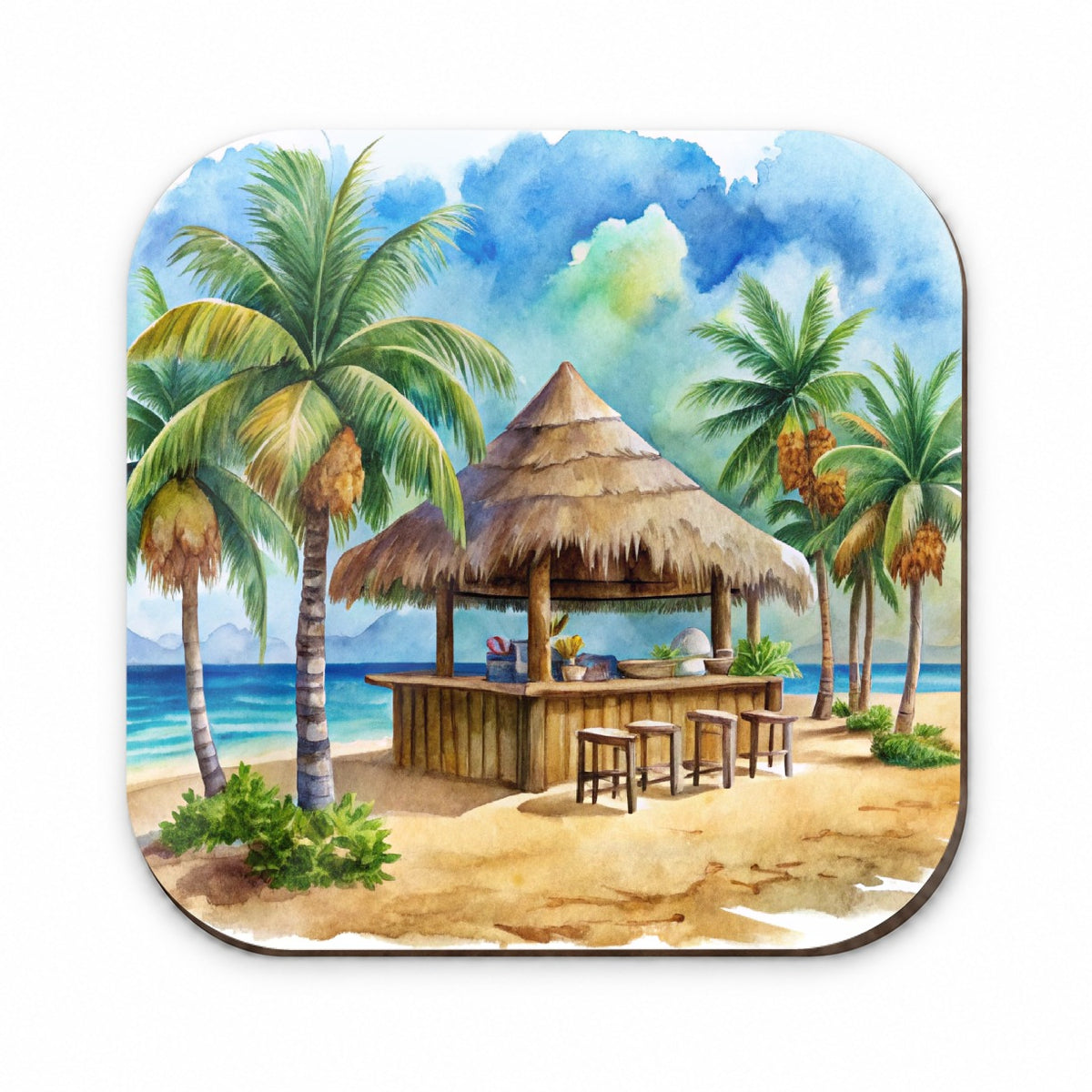 Beach Resort Tropical Scene With Tiki Bar Fridge Magnet