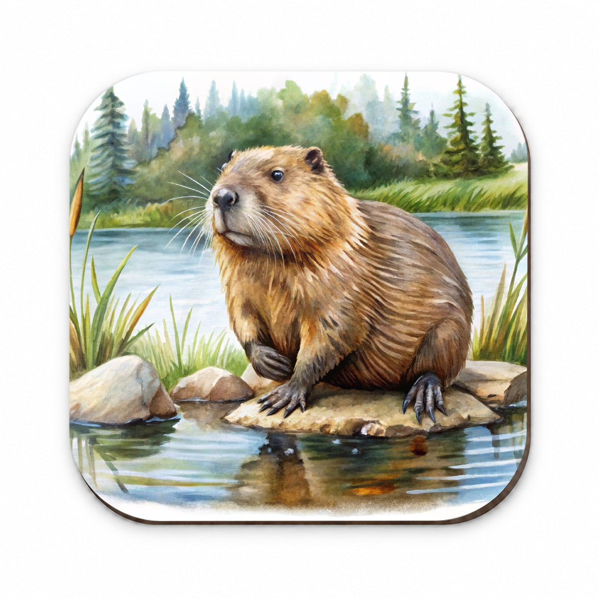 Beaver in the Pond Dam Watercolor Fridge Magnet