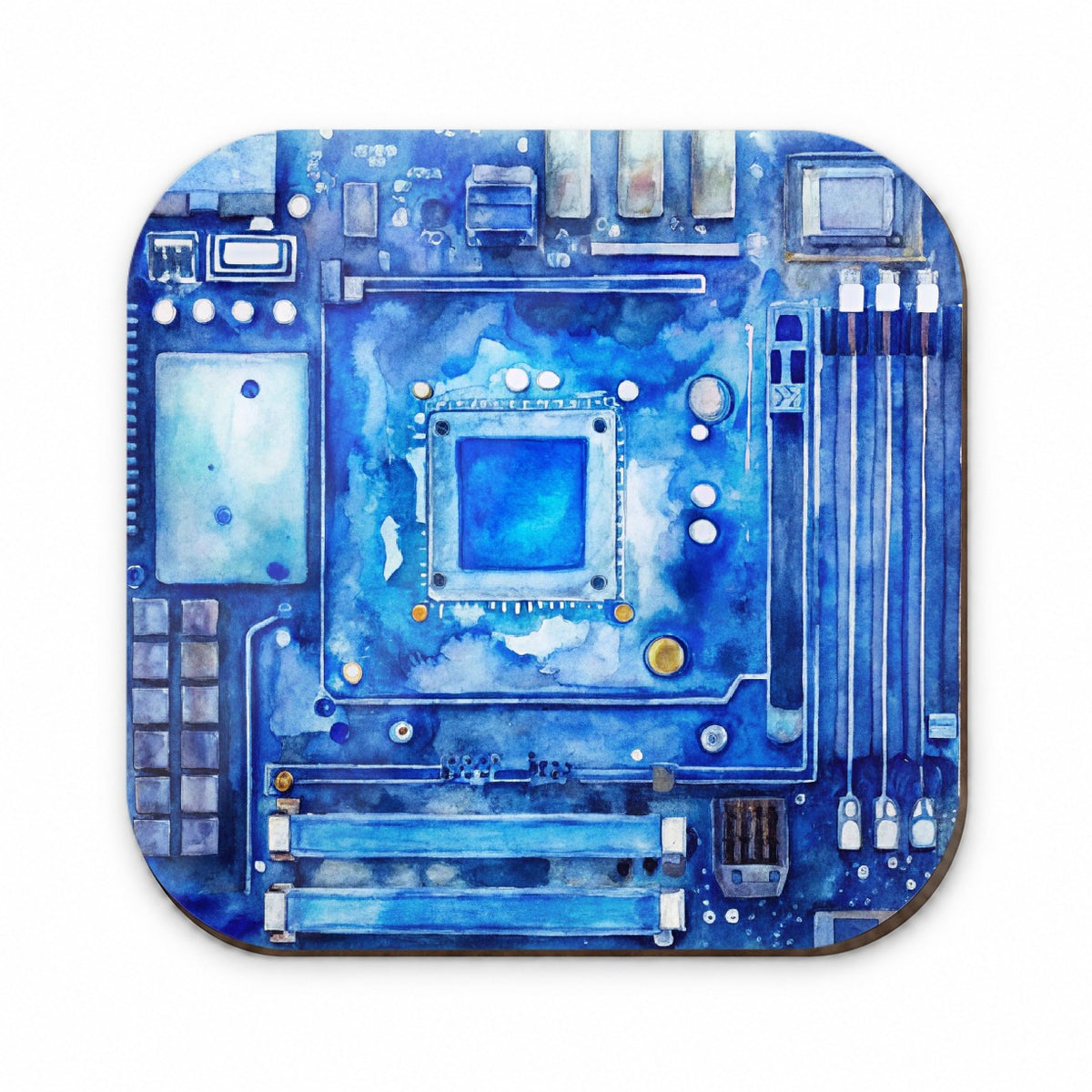 Blue Computer Motherboard Watercolor Fridge Magnet
