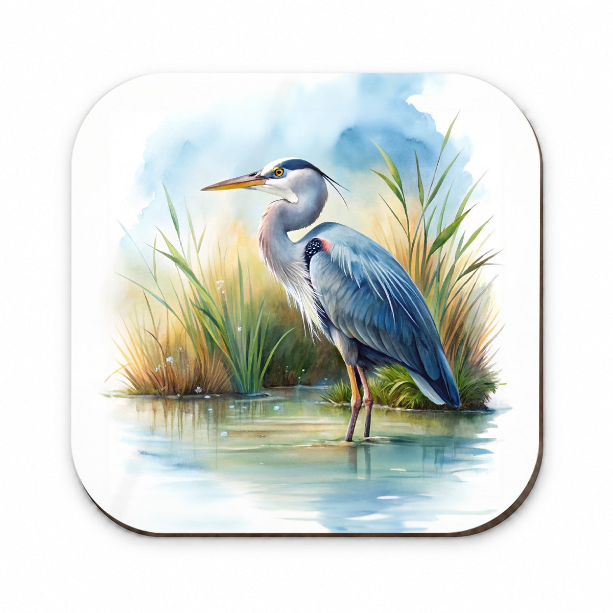 Great Blue Heron Standing In Marsh Pond Watercolor Fridge Magnet