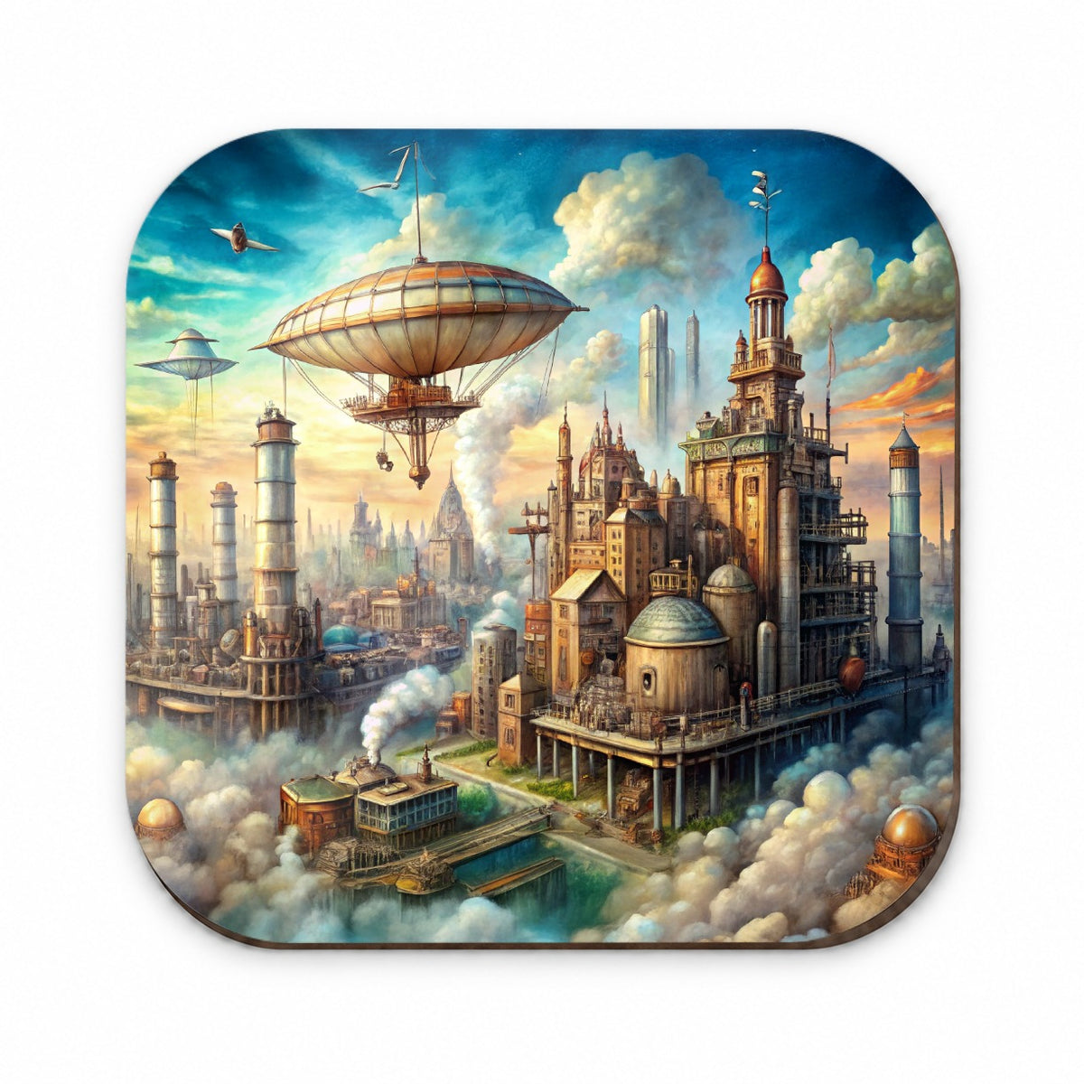 Steampunk City and Airship Fantasy Sci-fi Scene Fridge Magnet