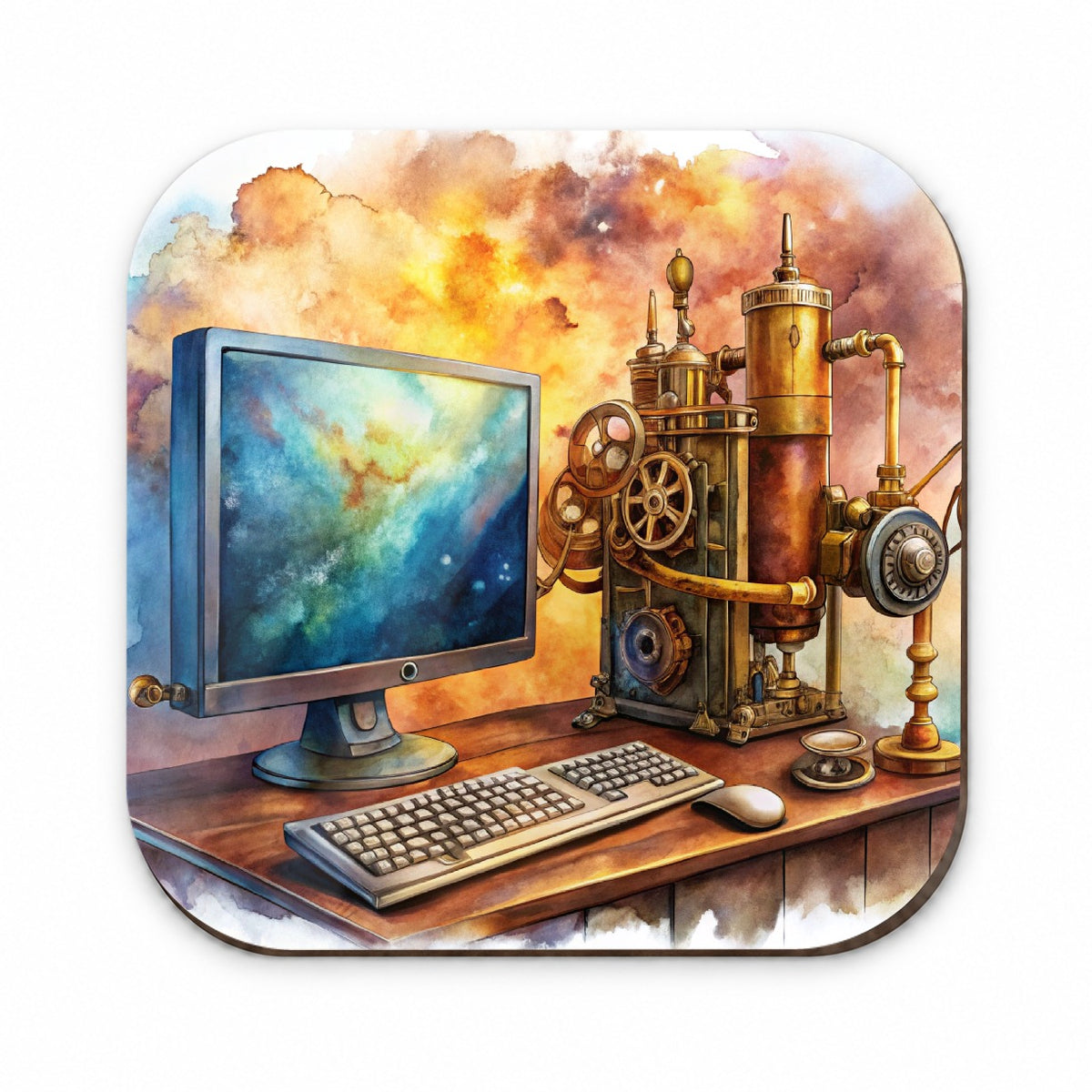 Steampunk Desktop PC Computer Fantasy Sci-fi Watercolor Fridge Magnet