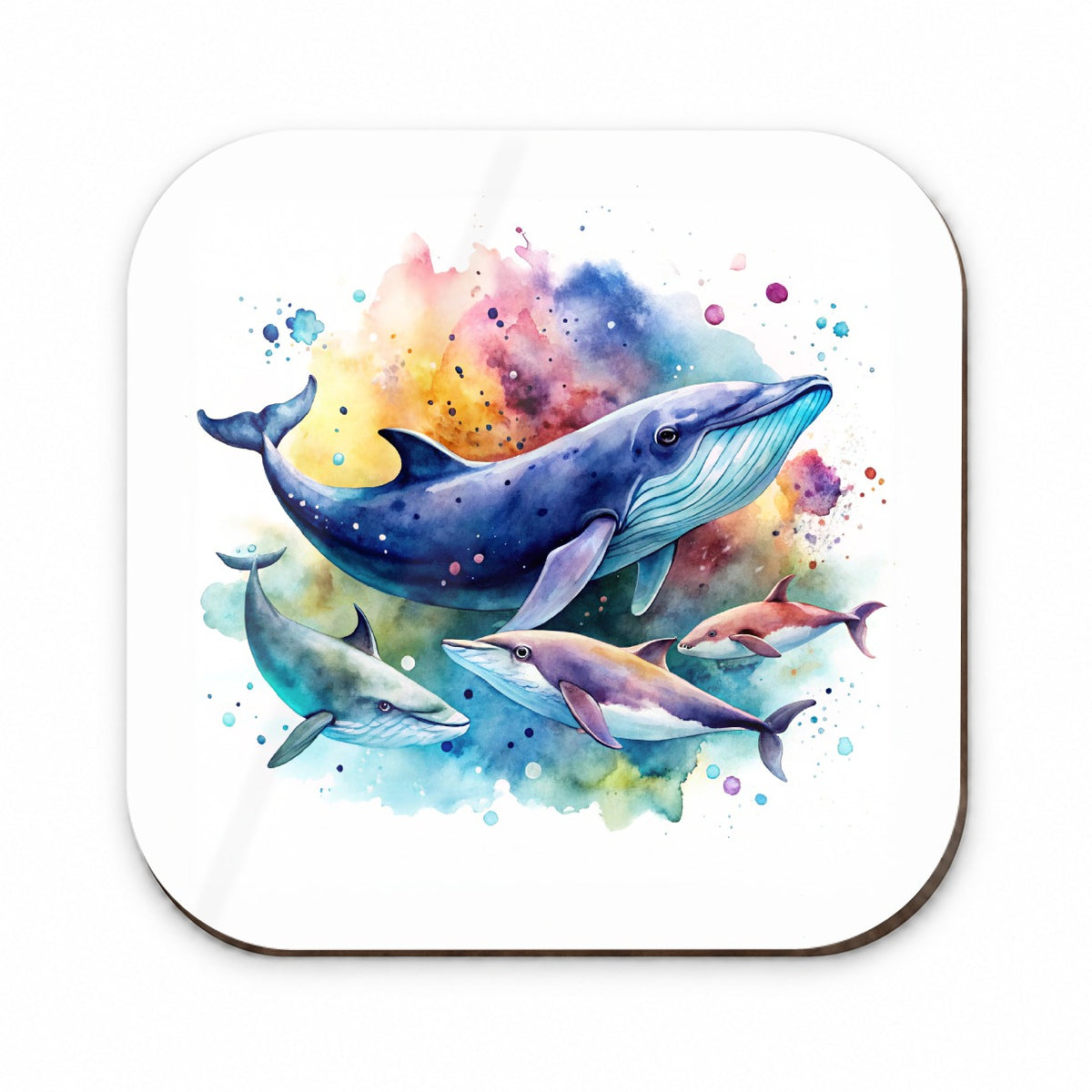 Whales Family Colorful Watercolor Fridge Magnet