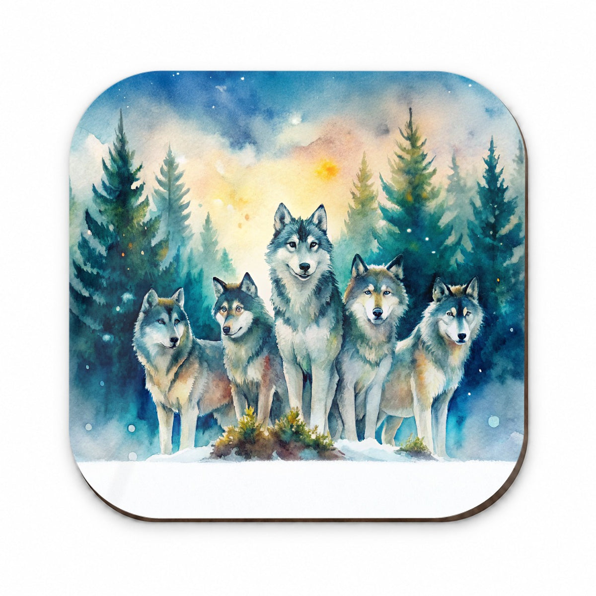 Wolfpack Snowy Forest Wolf Scene Watercolor Fridge Magnet