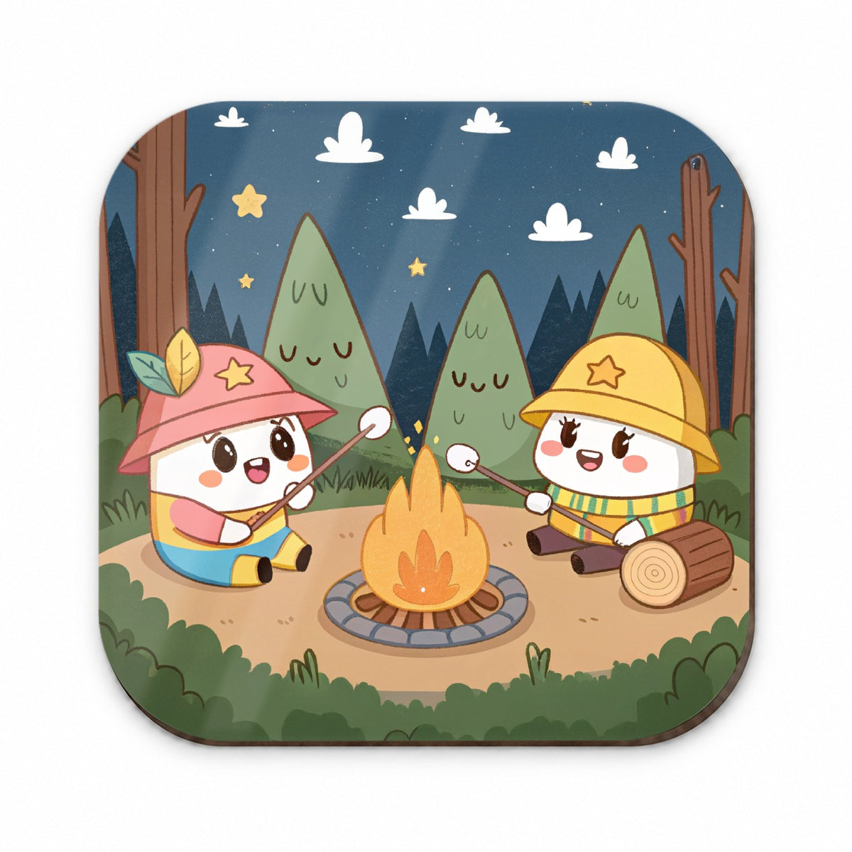 Kawaii Camping Roasting Marshmallows Fridge Magnet