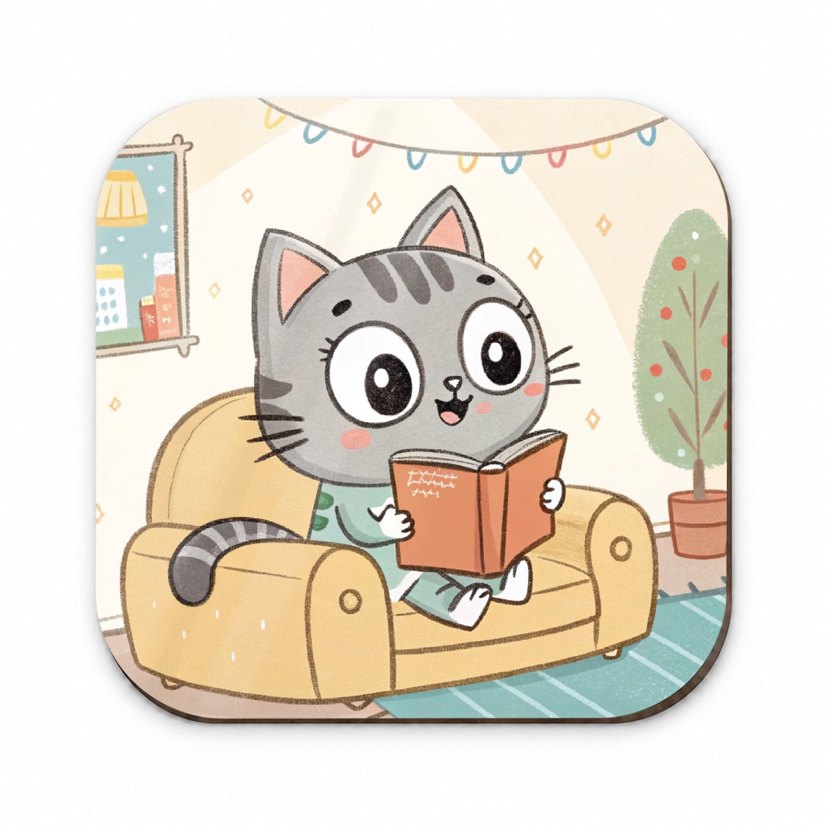 Kawaii Cat Reading Book On Couch Reader Fridge Magnet