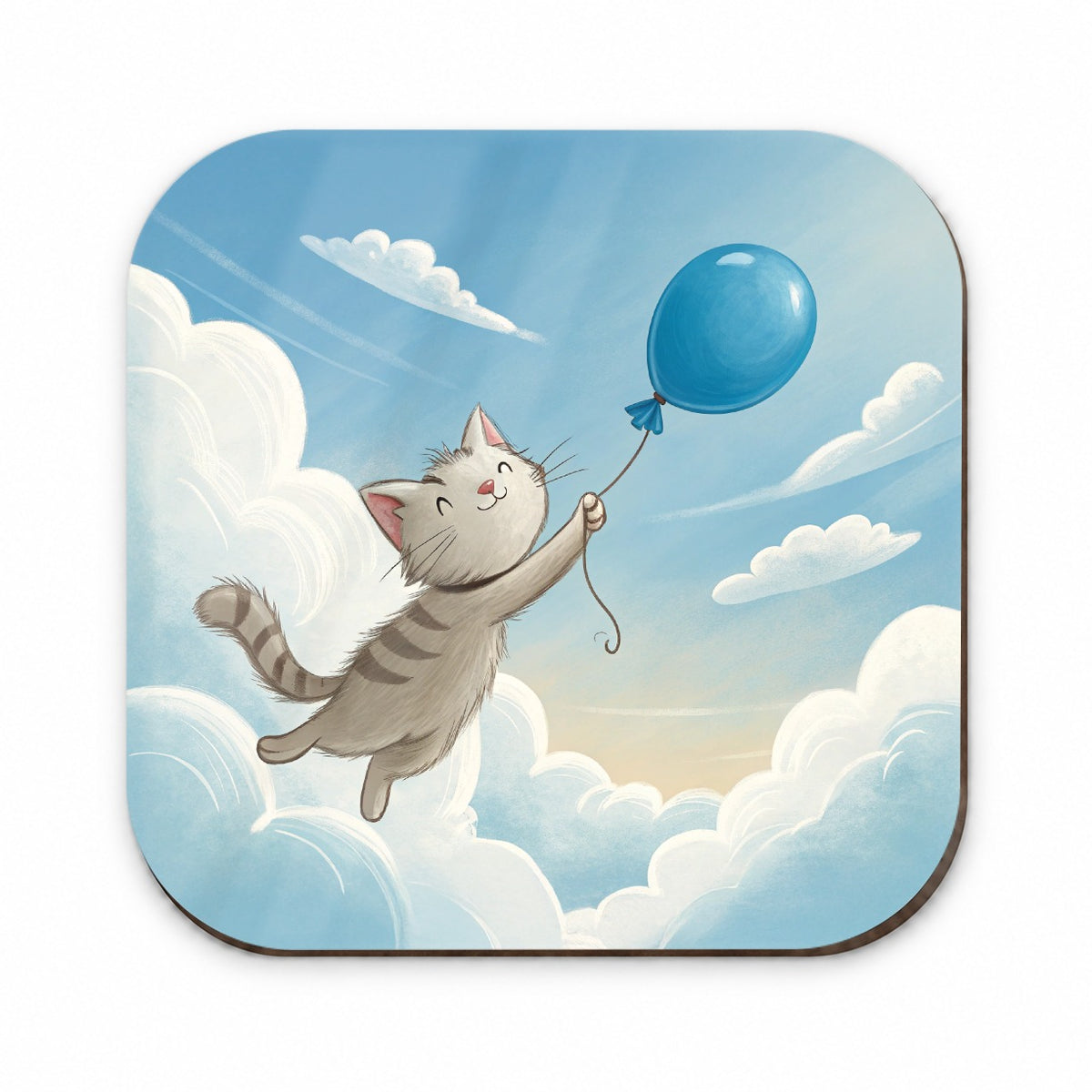 Cat Carried by Blue Balloon into the Sky Fridge Magnet