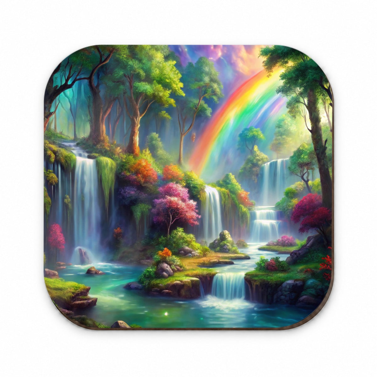 Fantasy Forest Rainbow Waterfalls Watercolor Fridge Magnet