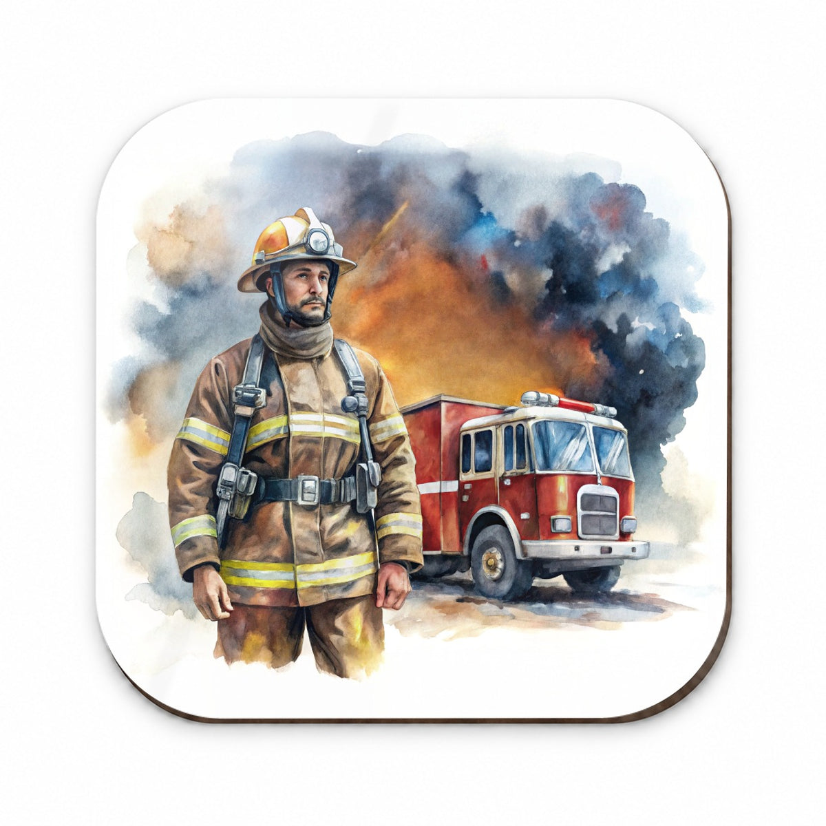 Firefighter and Fire Engine Watercolor Fridge Magnet