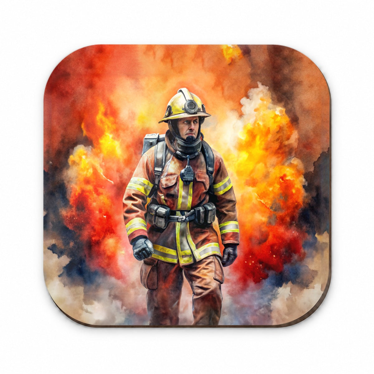 Firefighter Walking Out of Flames Watercolor Fridge Magnet