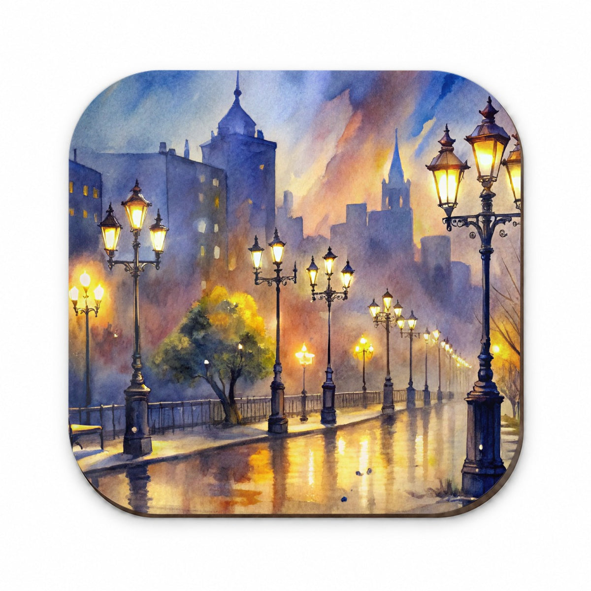 Raining In The City At Night Watercolor Fridge Magnet