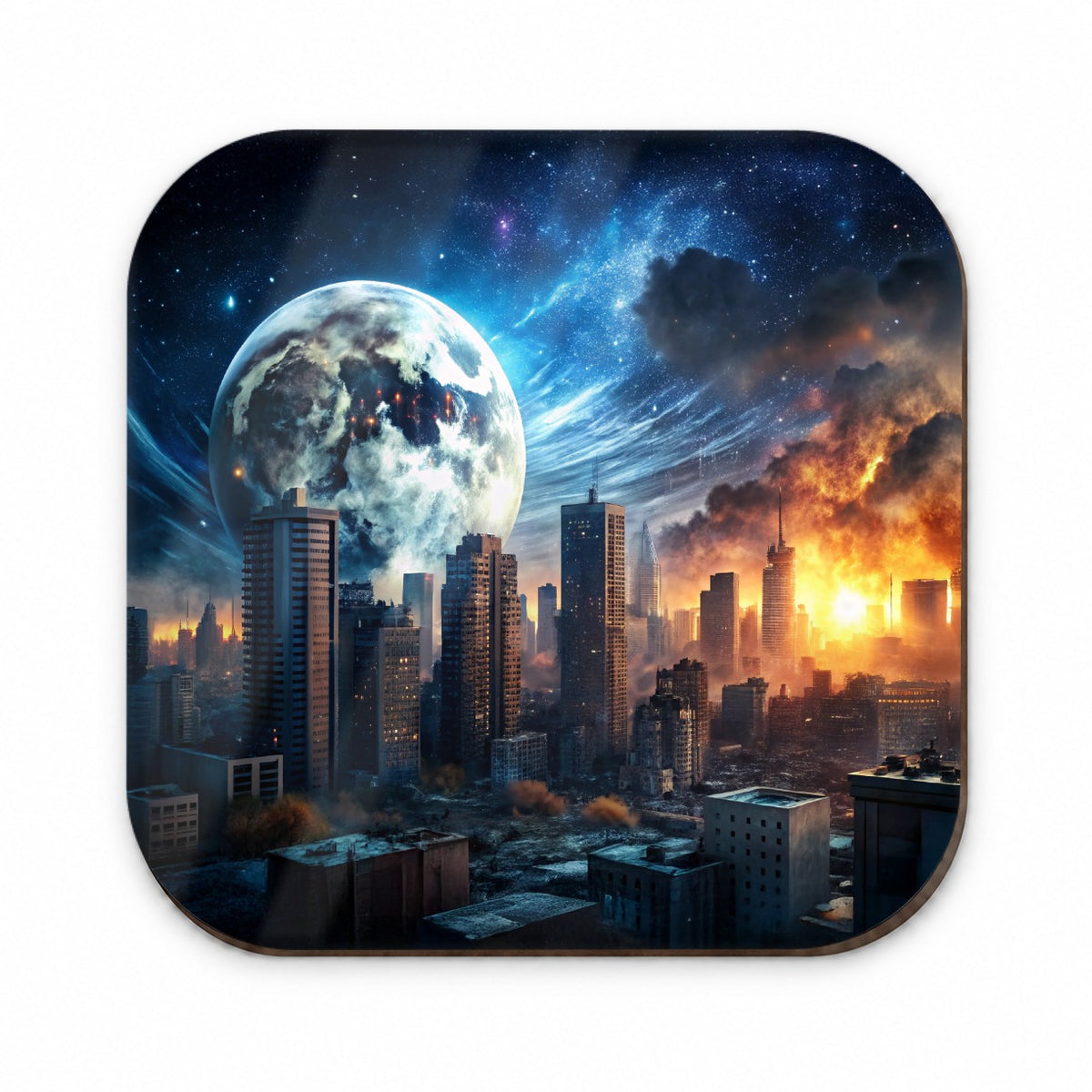 Sci-fi Apocalypse Cityscape City At Night Under a Large Full Moon Fridge Magnet